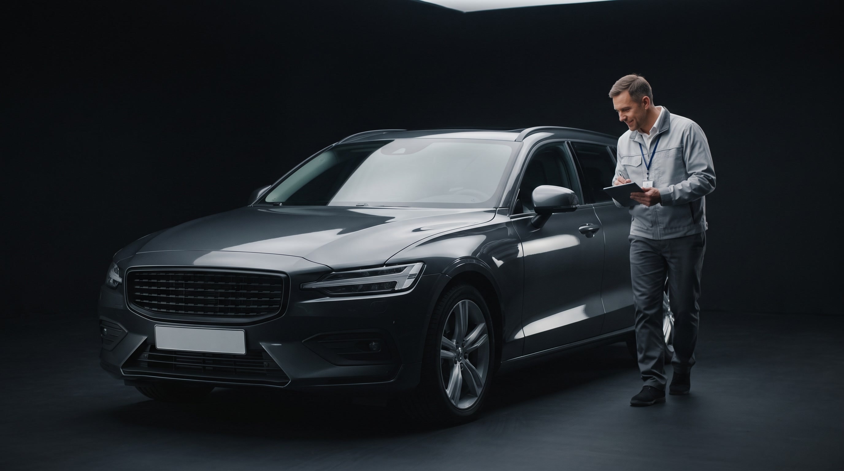 Teknikern går igenom bilen punkt för punkt